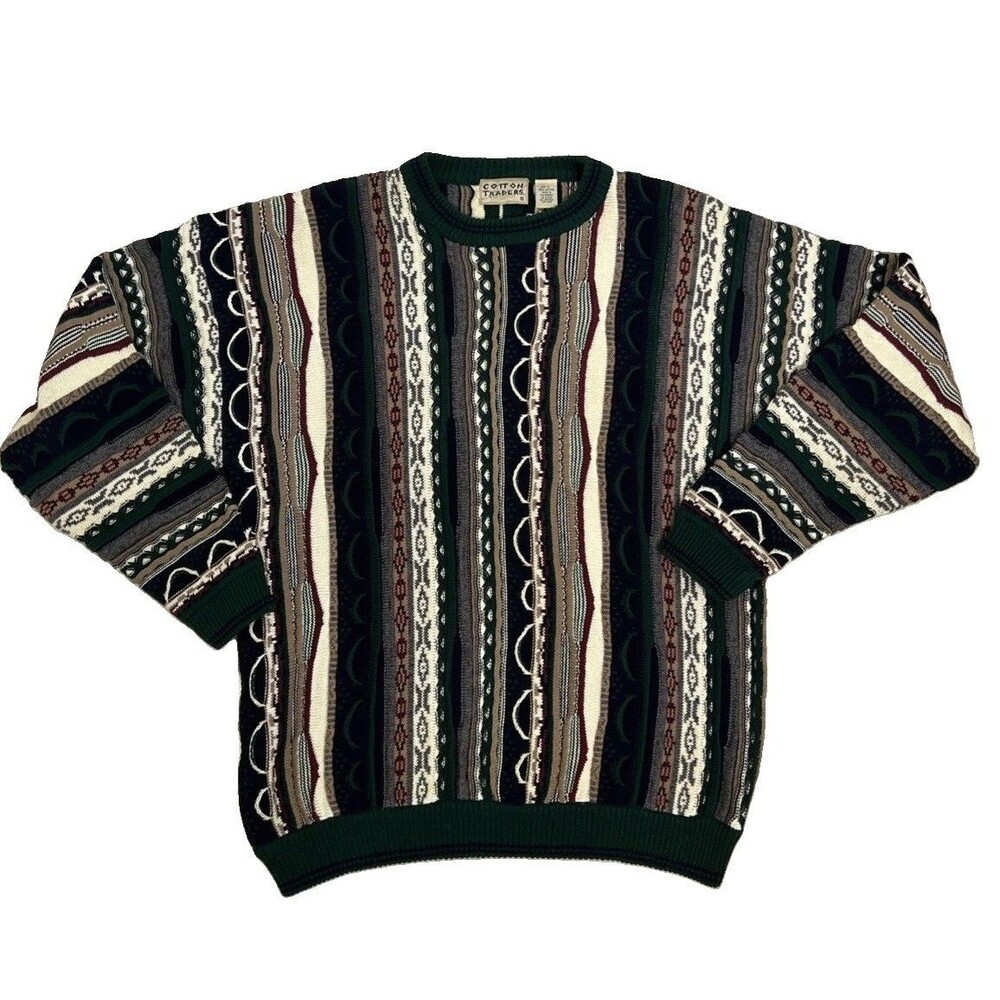 VTG Cotton Traders Sweater Mens Large Multicolor 3D Knit Coogi Style 90s